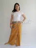 100% Thai Cotton Fisherman Pants Yellow Long Massage Wrap Trouser with Thai Pattern Rim Thai Casual Pants