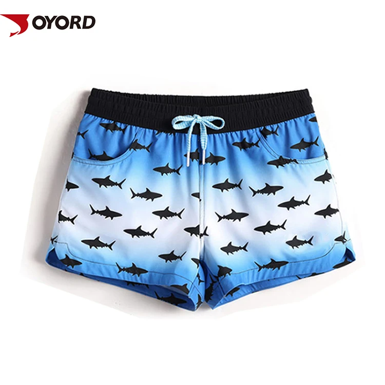 

Custom digital printing polyester fabric shark fish women beach wear swim shorts, Any color