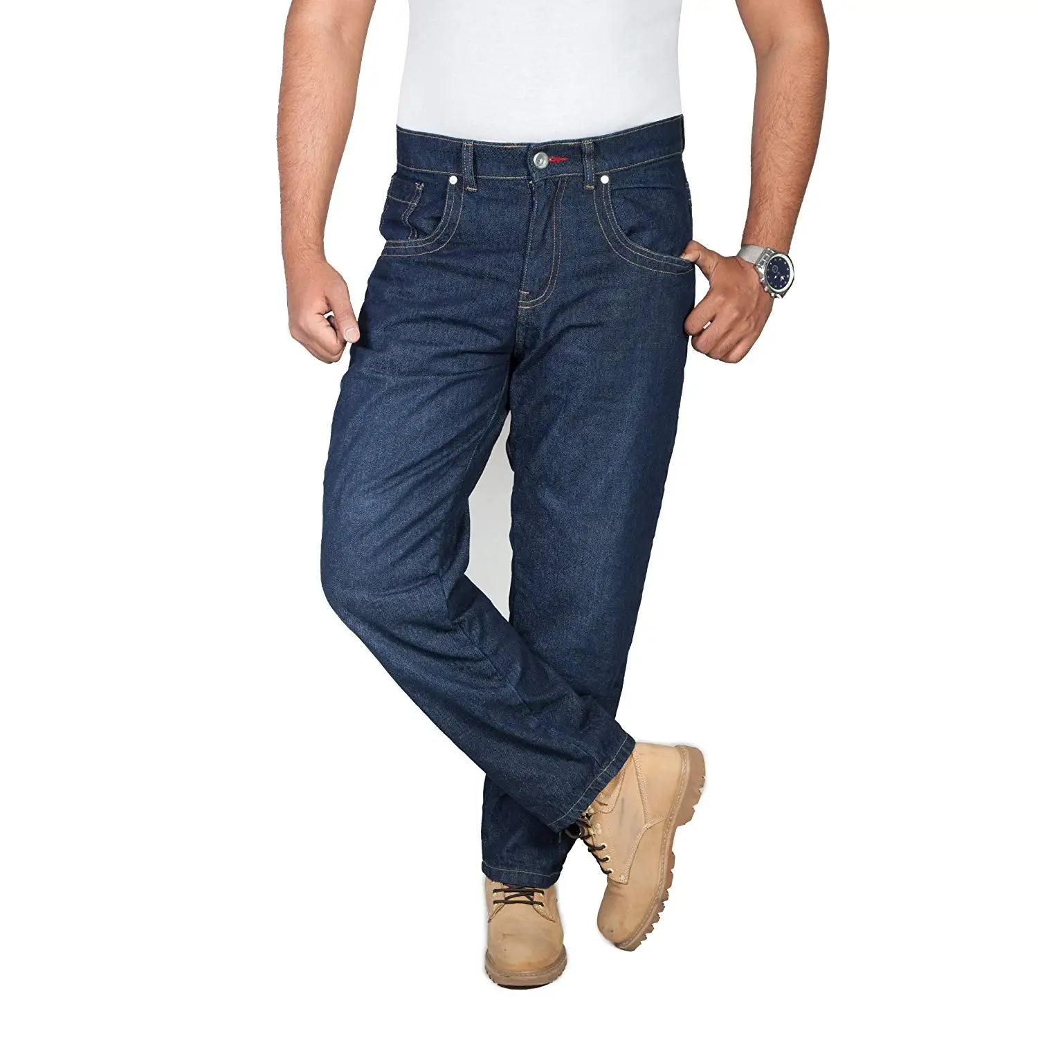 OneDayMore Straight Fit Aramid Reinforced Motorcycle Straight Fit Jeans, Blue, Free Protectors. 8002