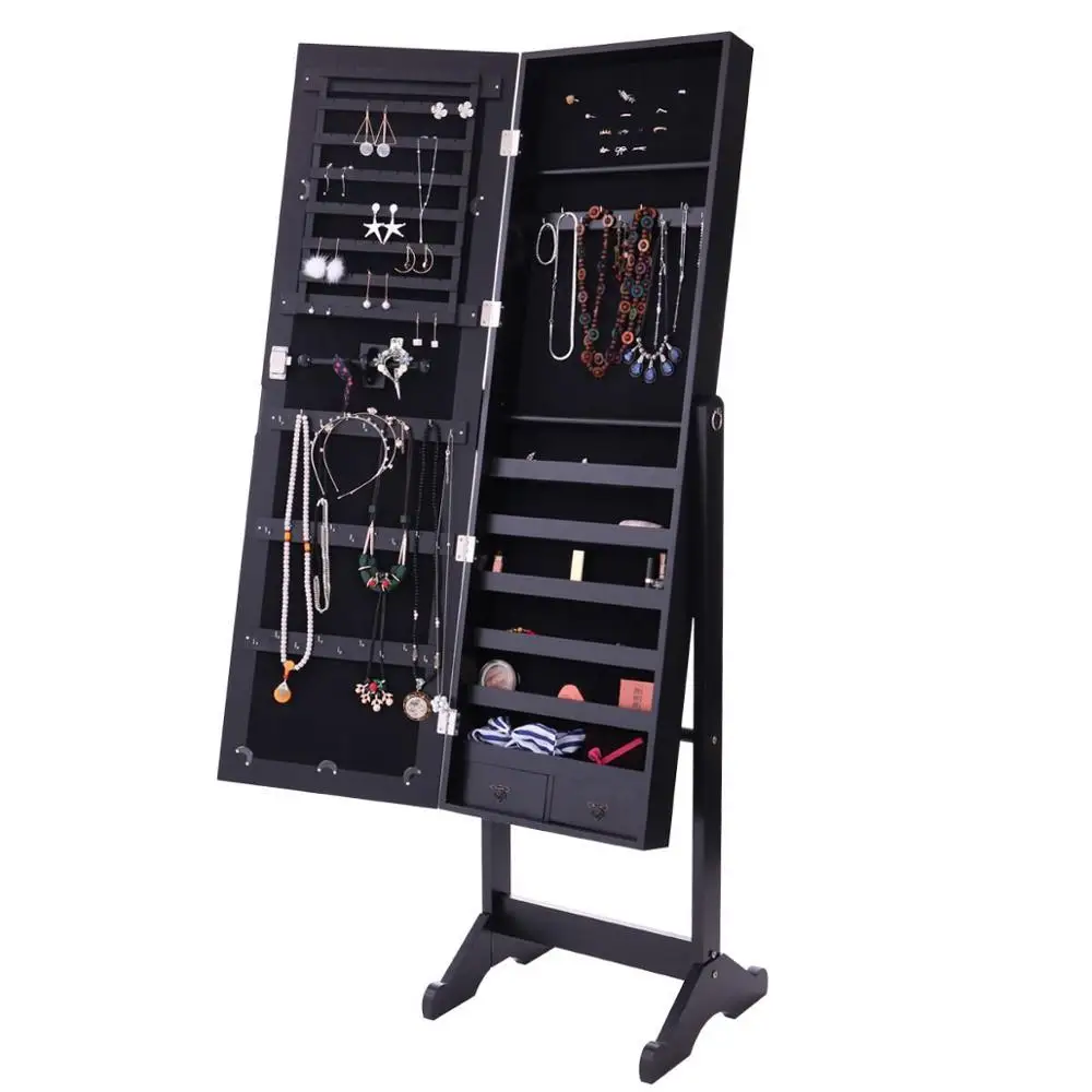 Mdf Wood Rotating Standing Unfinished Jewelry Armoire Mirrors