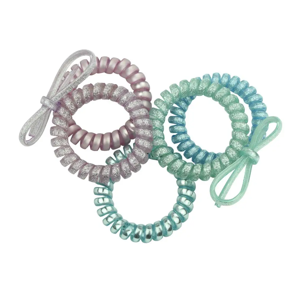 4 x SMALL CLEAR Telephone Coiled Cord Scrunchie Hair Elastics Band Elasticated