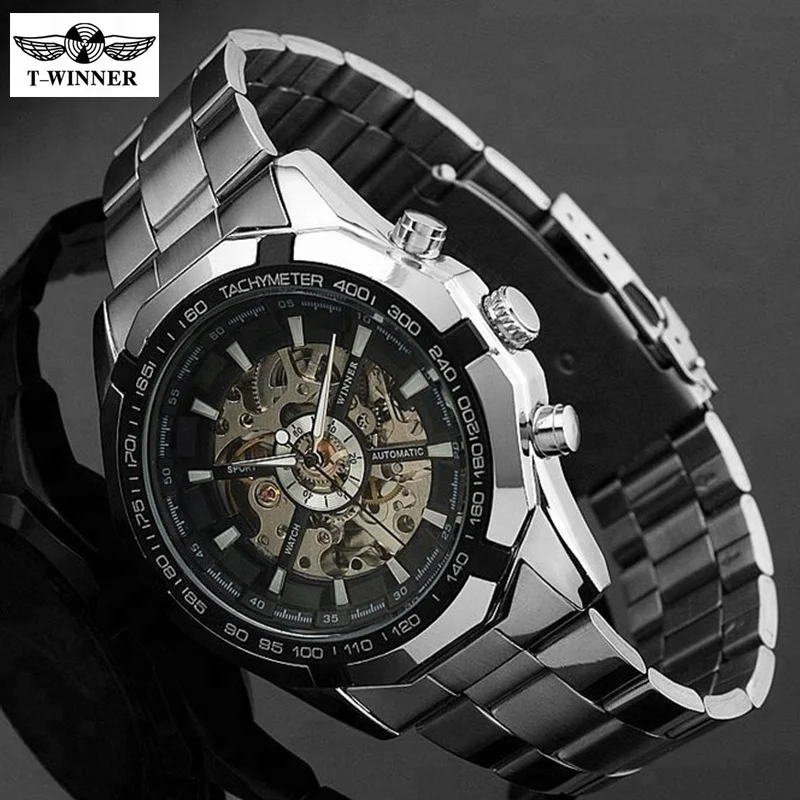 

Winner Classic Man Hollow Engraving Automatic Mechanical Skeleton Stainless Watch, 2 colors