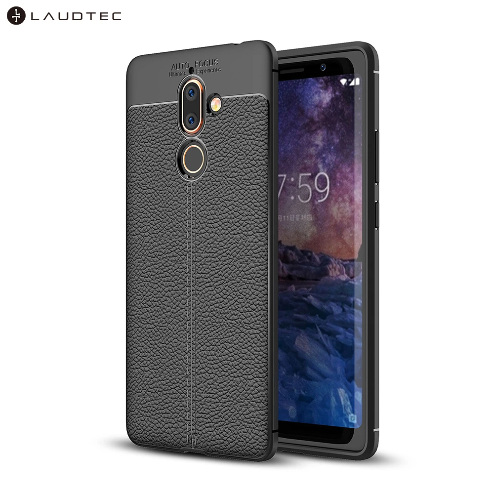 

Laudtec Litchi Leather Pattern Silicone TPU Back Cover Case For Nokia 7 Plus, Black;blue;red;gray