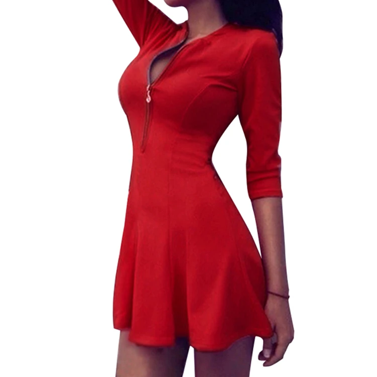 

Cheap Wholesale Red Deep-V Front Sexy Dress for Mature Women, Red;white;blue