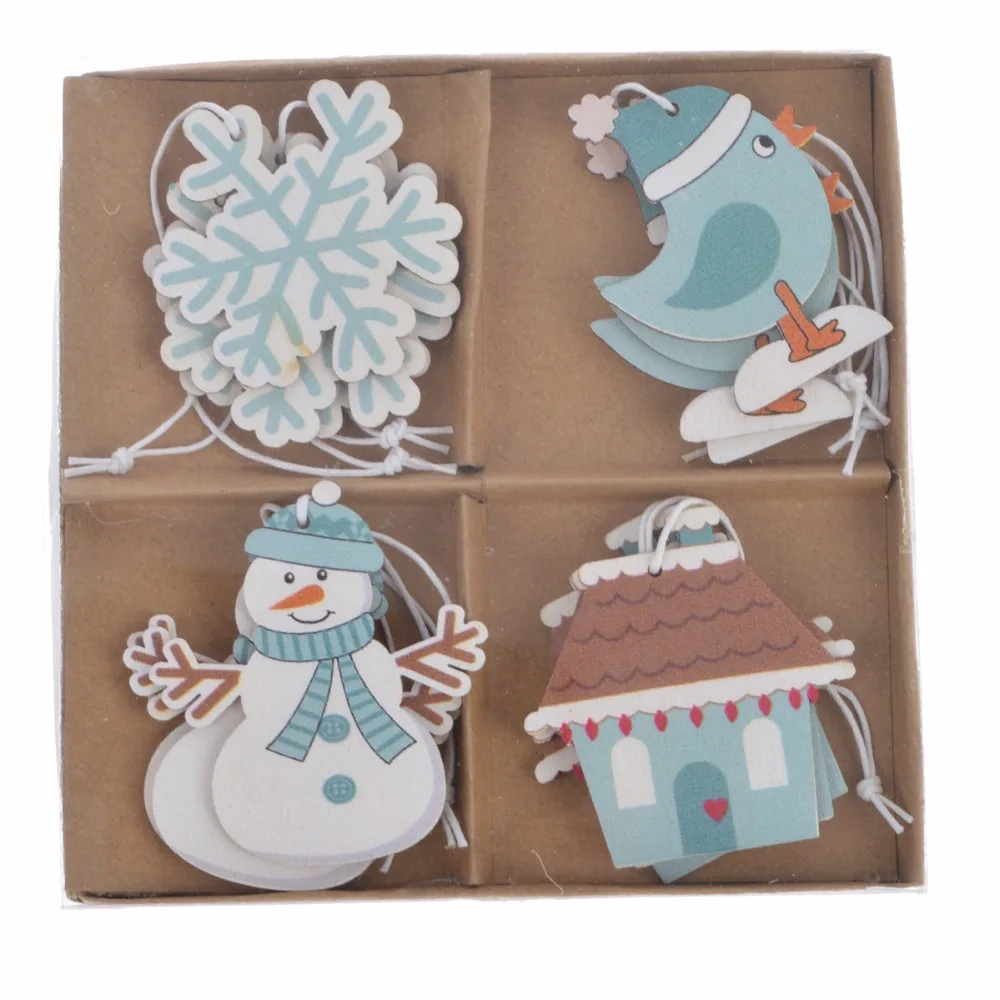 custom 12 Pcs Gift Sets Wooden Christmas Hanging Ornaments cute pendant