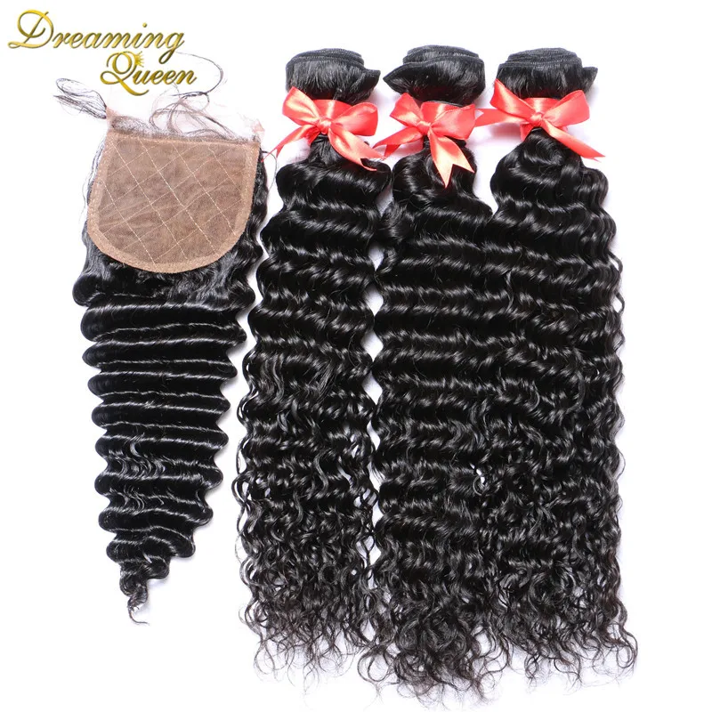7A Grade Silk Base Closure With Bundles Peruvian Virgin Hair Deep Wave With Silk Base Lace
