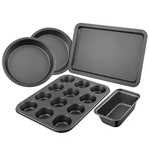 

Carbon Steel Bakeware Baking Pan Set 5-Piece Non-stick PEFT Coated Baking Tray Set, Black