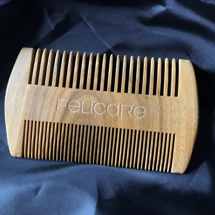 

double teeth high quality mustache & beard sandalwood wooden beard comb, Natural color