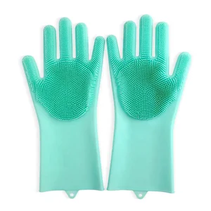 Image of NEW Heat Resistant Silicone Scrubber Dish Washing Gloves Reusable Silicone Dishwashing Gloves