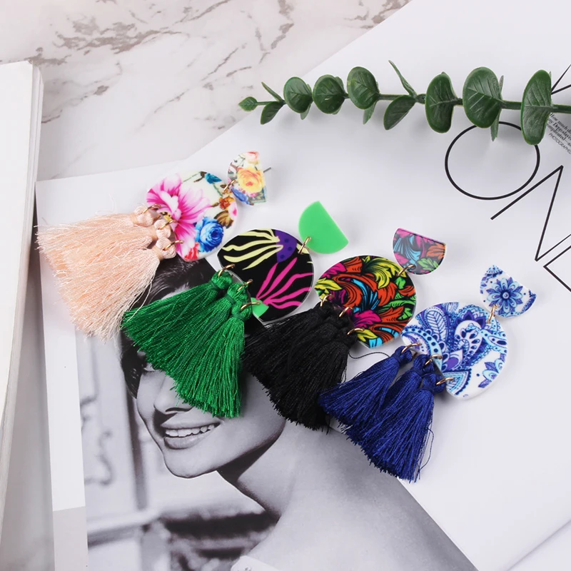 New Fashion Tassels Trendy Resin Earrings Dvacaman 2020 wholesale colorful Retro earrings