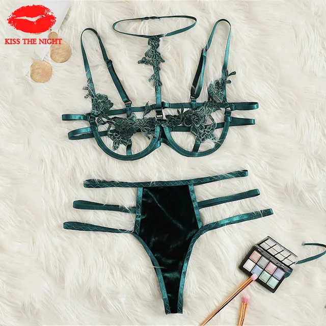 

Top Design Mature Set Lace Bandage Three-point Sexy Transparent Hot Lingerie, As photo