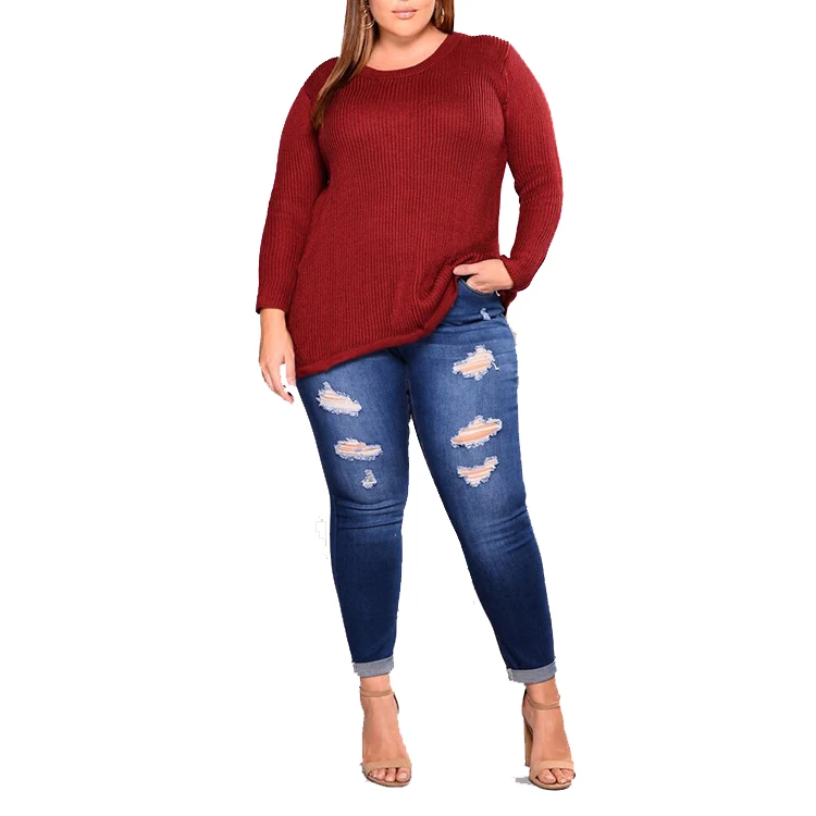 

High quality street fashion plus size jeans for women made in China
