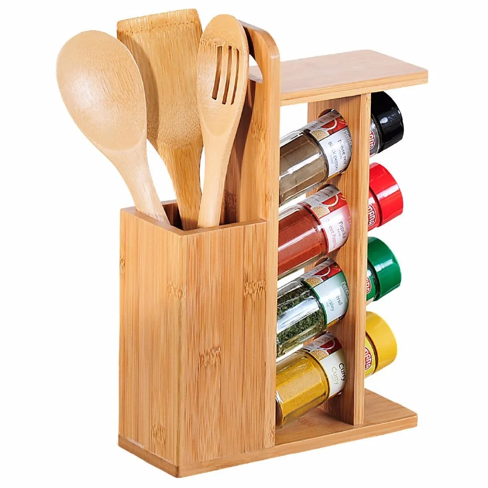 

Bamboo 3 Piece Spice Rack with Kitchen Utensils