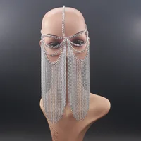 

Wholesale Facemask Chain Women Silver Gold Face Cover Tassel Aluminium Head Chain Face Veil Layer Harness Body Jewelry Headdress