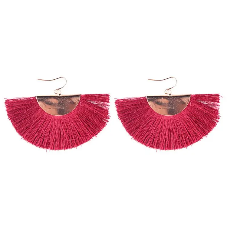 

2019 Hot Selling Trendy Jewelry Simple Style Rose Red Fashion Tassel Fan Earrings, Red black white;pink