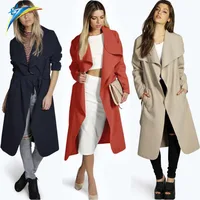 

AliExpress hot sale new style woman big size wool coat long overcoat with belt black winter coat women woolen coats