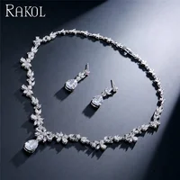 

RAKOL Luxury crystal CZ jewelry clear diamond zircon flower shape cubic zircon bridal wedding jewelry CZ jewelry set S010