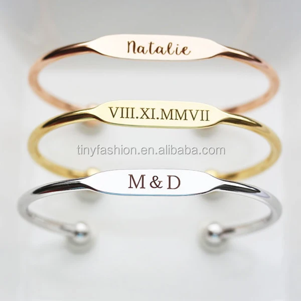 

Yiwu Jewelry Factory Adjustable Open Custom Engraved Name Bangle Cuff Bracelet