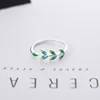 925 Sterling Silver Green Leaf dripping oil opening ring