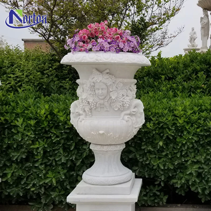 Low Price Outdoor Garden Decorative Luxury White Marble Flower Pot