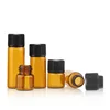 Inventory goods 1ml 2ml 3ml 5ml Black Caps Amber small Mini Sample Vial Essential Oil Glass Bottle