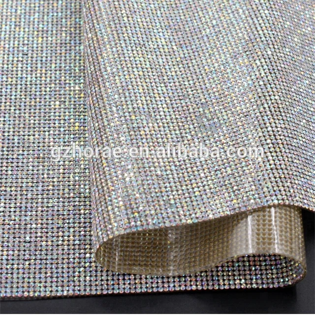 

Fashion bling bling 24*40cm AB color crystal mesh roll hot fix rhinestone sheet decoration