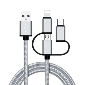 3 1 Nylon Braided Charging Cable iPhone USB C & Micro USB
