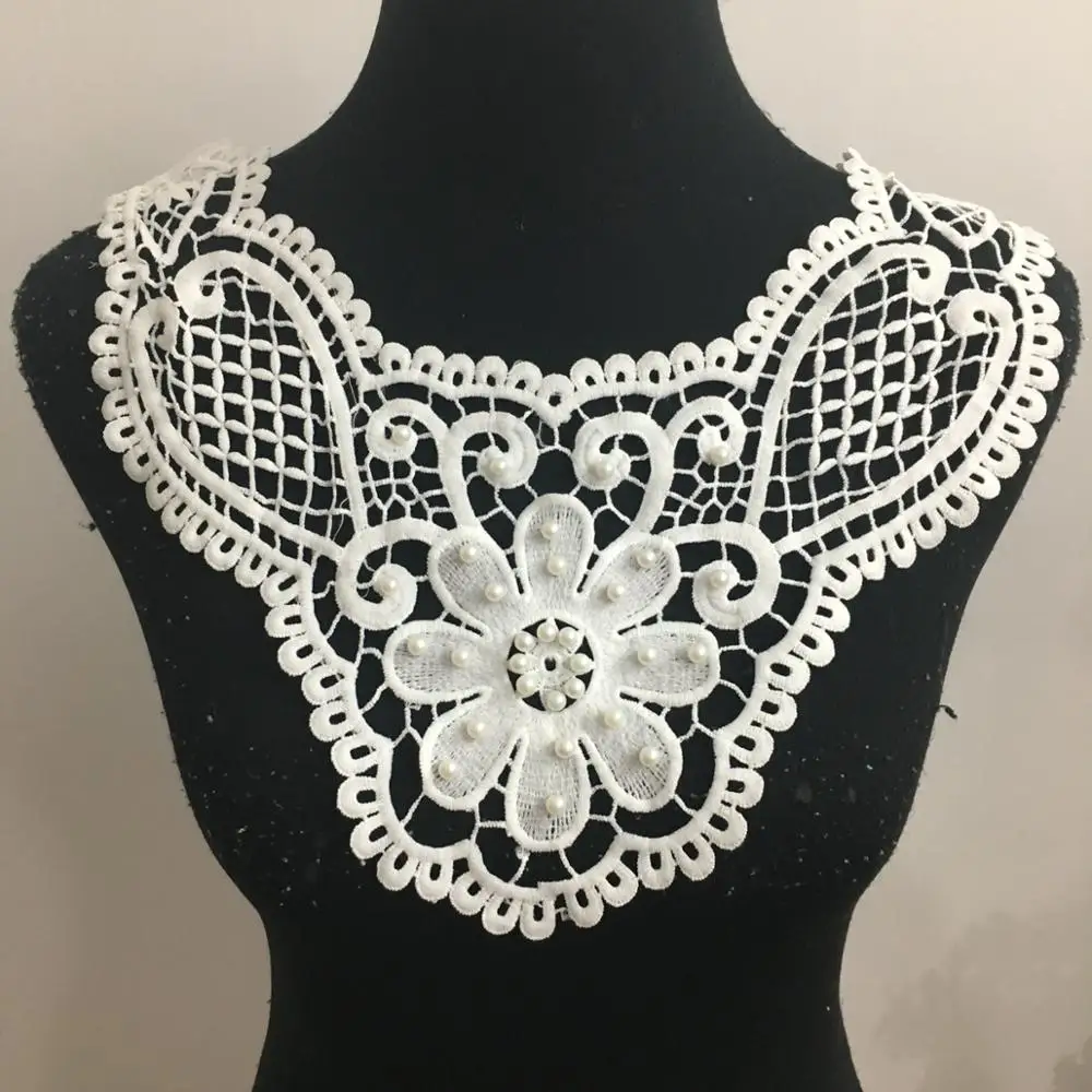 

2018 New fashion design milk silk with beads collar, White or as customer resquest