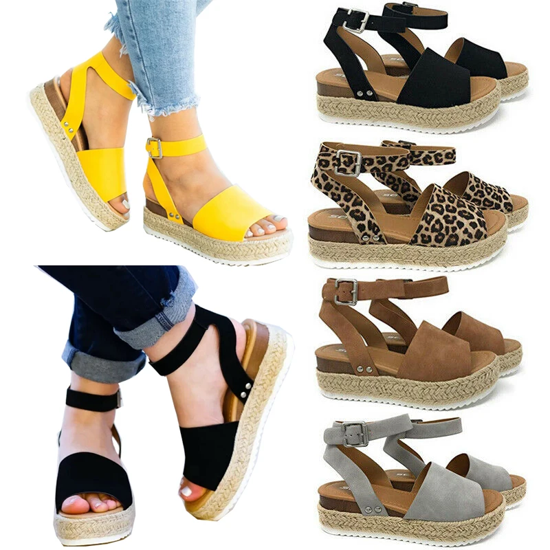 Womens Platform Sandals Espadrille Ankle Strap Comfy Summer Peep Toe