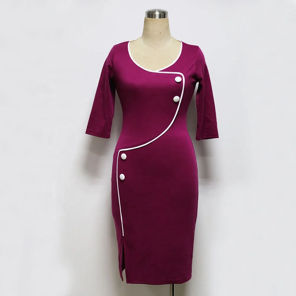 

Hot style dress with deep V neck and seven - point sleeves