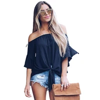 

Wholesale Latest Women Casual Off The Shoulder Knot Front Blouse Tops