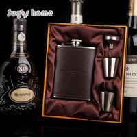 

8oz PU leather whiskey 304# stainless steel hip flask Gift box personalized liquor flagon vodka rum alcohol flask