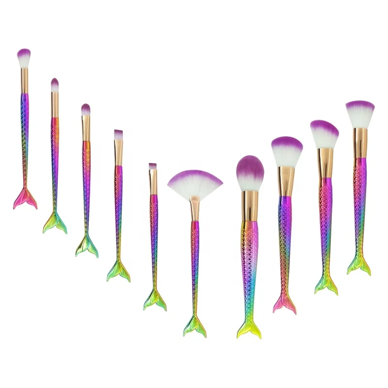 

Imported Wholesale 10 Pcs Luxury Mermaid Makeup Brush Set