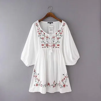 White Loose Embroidered Mexican Dresses Women Summer Wholesale - Buy Embroidered Mexican Dresses ...