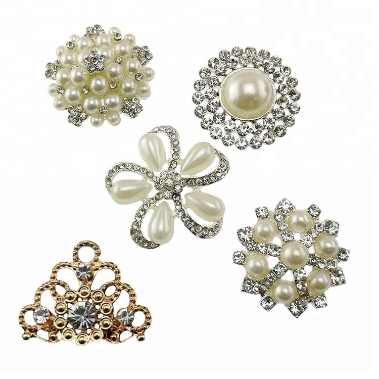 

Mix Designs Rhinestone Flower Pearl Button for Wedding, White