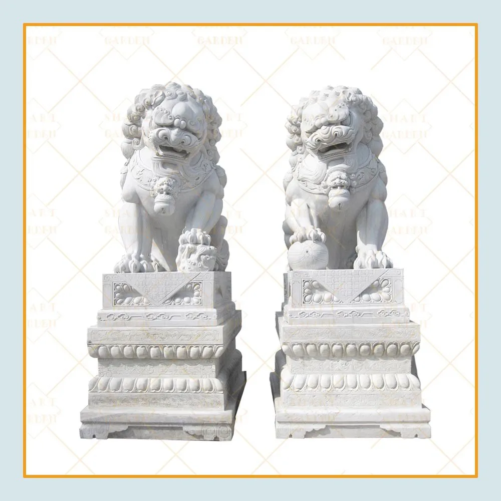 Chinese Fengshui Character Giant Marble Animal Foo Dog Statues Sale