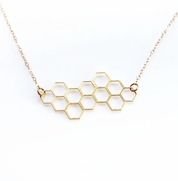 

Gold Honeycomb Honey Necklace Necklace Beekeeper Necklace Natural Jewelry Golden Geometric Jewelry