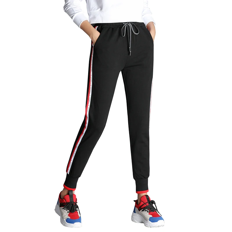 

Wholesale Side Stripe Sportswear Sweatpants With Pocket For Women, Black