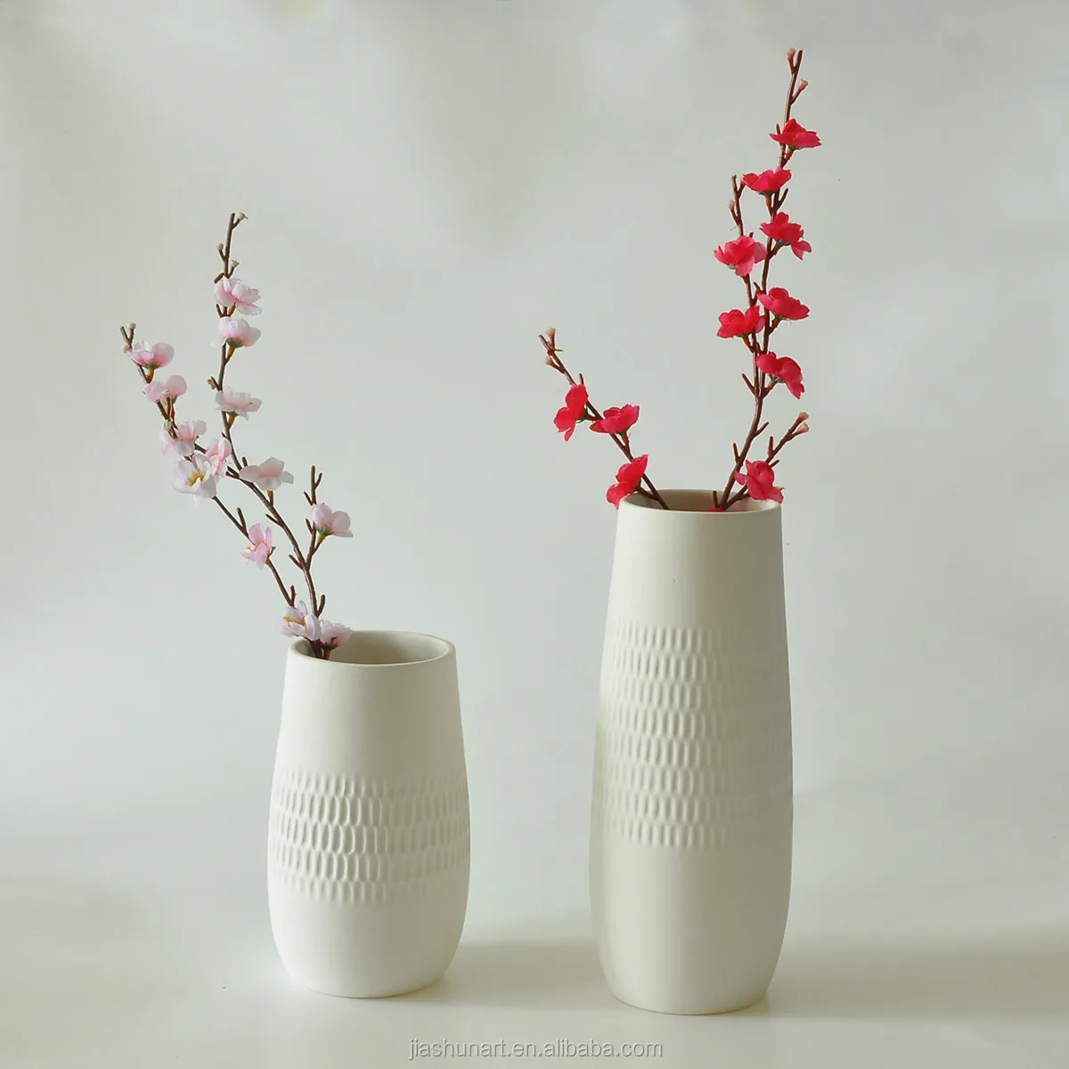 Modern Decorative Slim Ceramic Vases With Flowers In Glaze With Rubbing