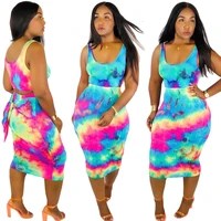 

SA3596 women new tropical casual tie dye printed bandage dresses