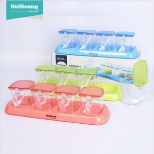 Image of 1 layer 4pcs plastic condiment holder plastic seasoning spice box seasoning jar set