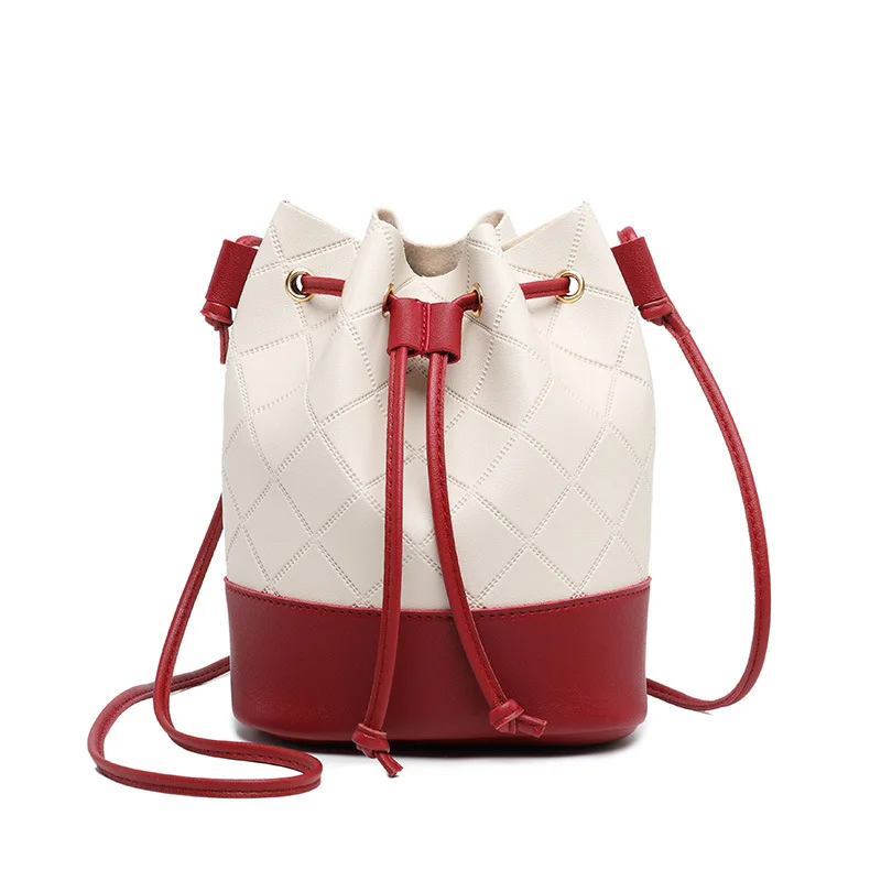 

Wholesale fashion drawstring bucket bag leather woman lady shoulder bag