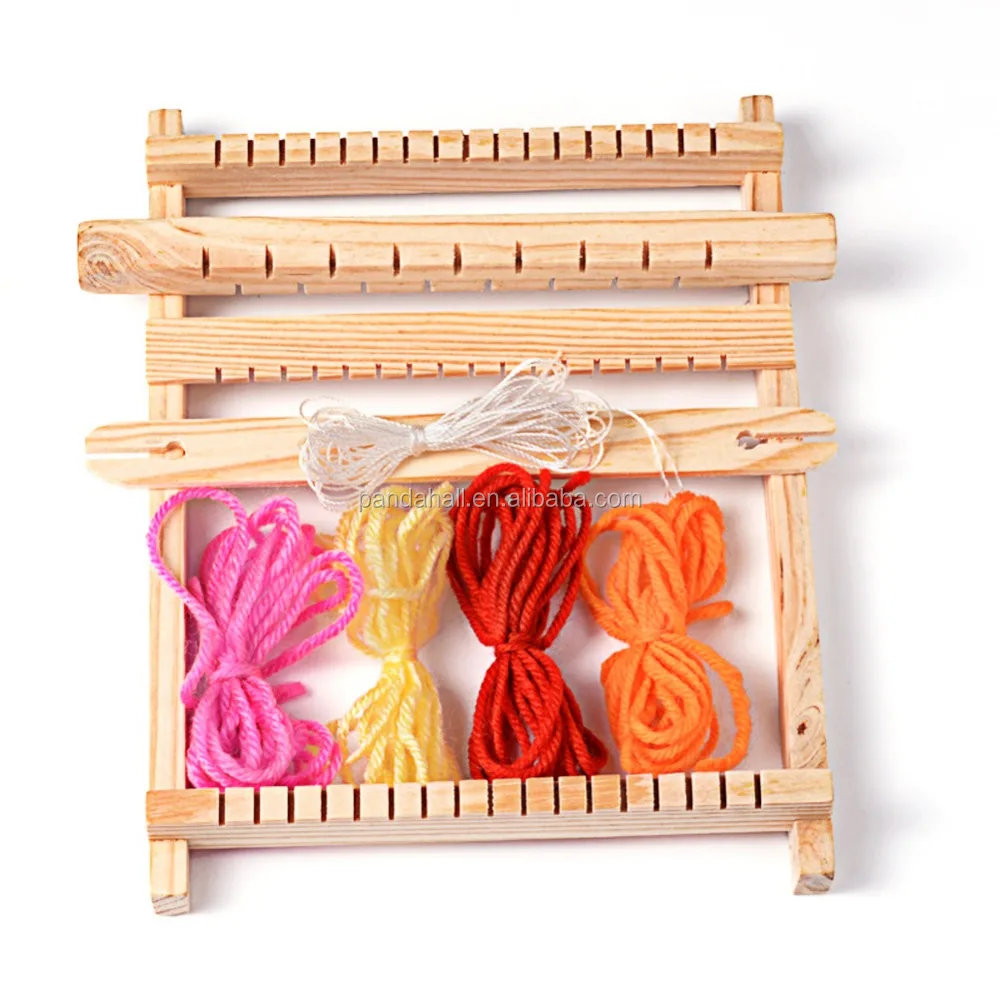 

PandaHall Wood Loom Knitting with Yarns Warp Weft Adjusting Rods Combs and Shuttles Beige