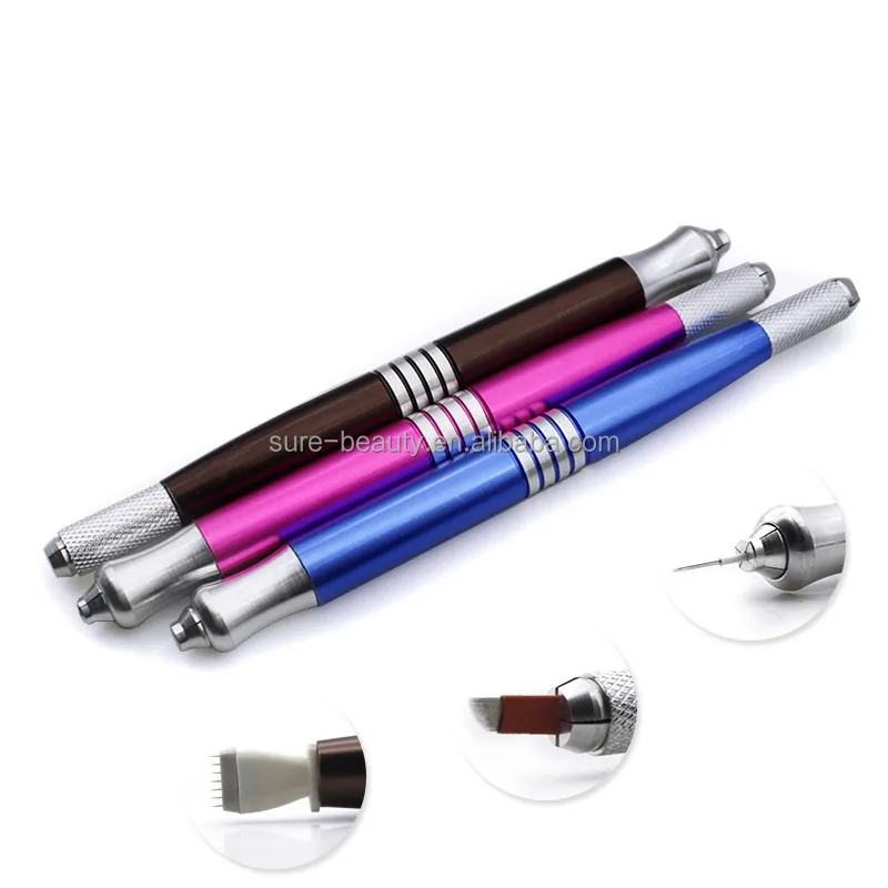 

Hot Selling Professional Permanent Makeup Eyebrow Tattoo Manual Microblading Pen with double heads, Gold /blue /silver / red /purple or customized