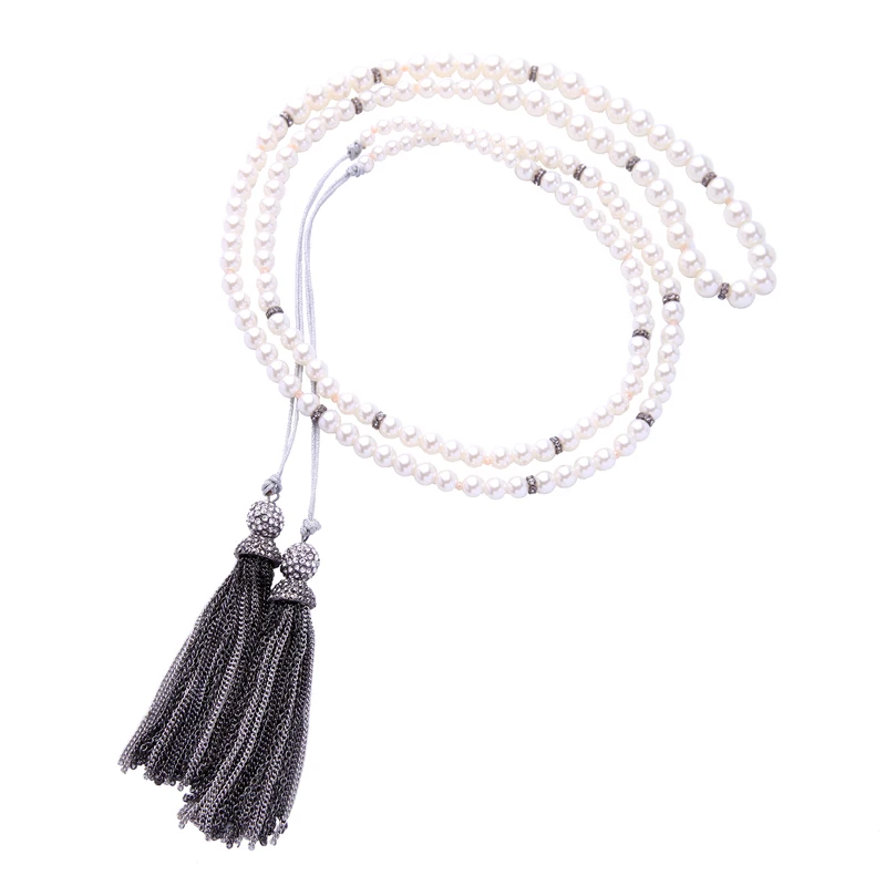 

xl01696b Imitation Pearl Long Chains Tassel Pendant Fashion Necklace Jewelry, Gold