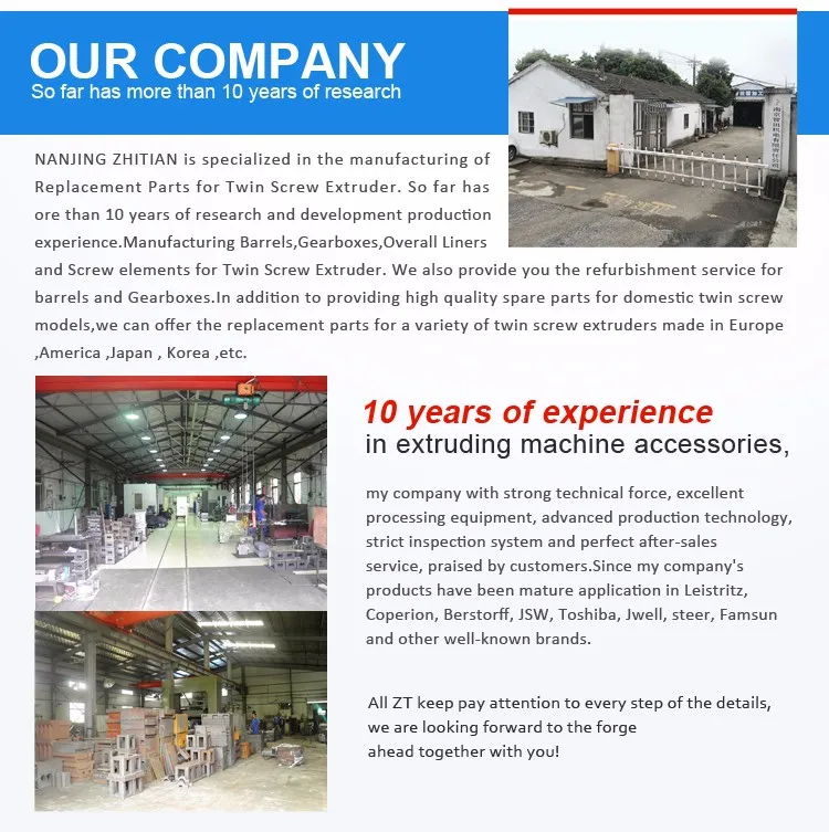 Durable Twin Screw Extruder Barrel with 38crMoAl 45# Material and 134mm Hole Diameter for Glass Fiber Compounds ISO9001 Certified