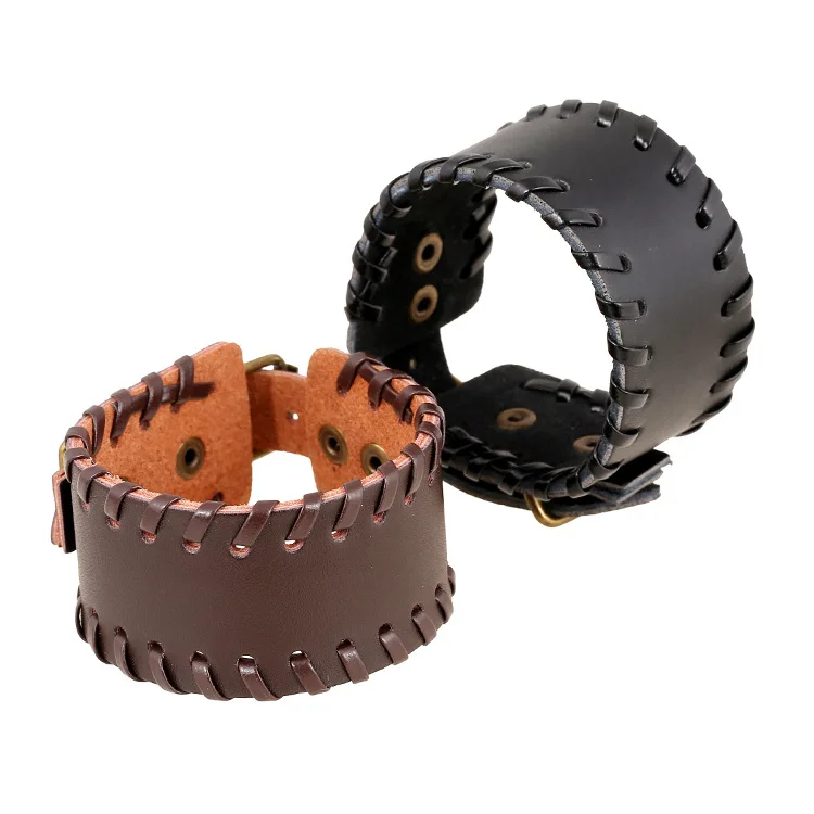 

New Style Punk Unisex Wide Genuine Leather Belt Bracelet Cuff Wrist Band Cool