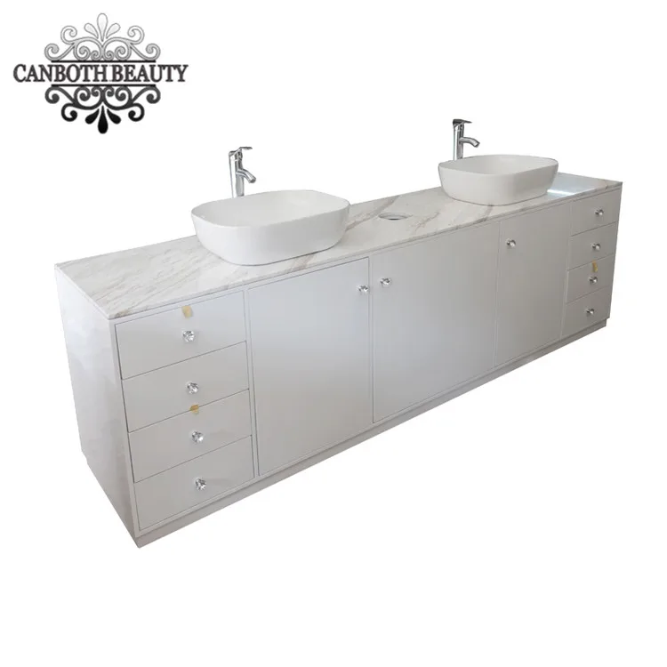 Salon White Wood Double Sink With Hole For Trash Can On Top Cbcf006 Buy Double