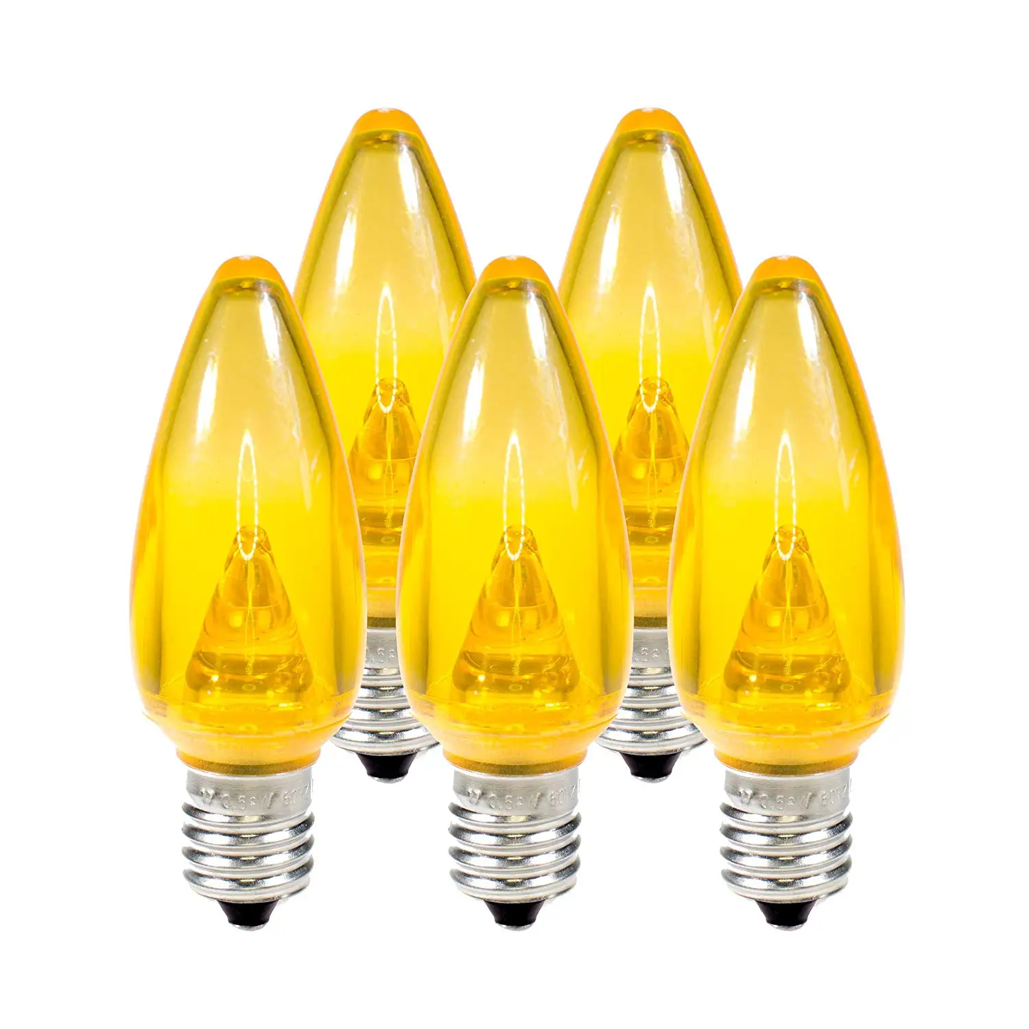 Holiday Lighting Outlet LED Smooth C9 Yellow Replacement Christmas Light Bulbs for E17 Sockets, Energy Efficient Commercial Grade, 3 Diode 0.58 Watt (LED) Bulbs. Pack of 25 Bulbs