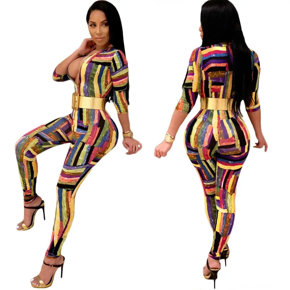 

Colorful Sexy Jumpsuits Women For Casual Graffiti Multicolor Zipper jumpsuit Long Trousers, Picture